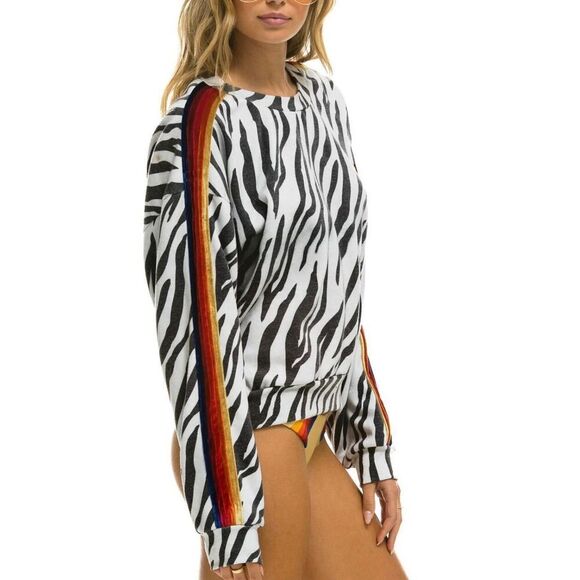 NWT Aviator Nation Classic Zebra Print Relaxed Fit Crewneck Sweatshirt Women's - Picture 2 of 14